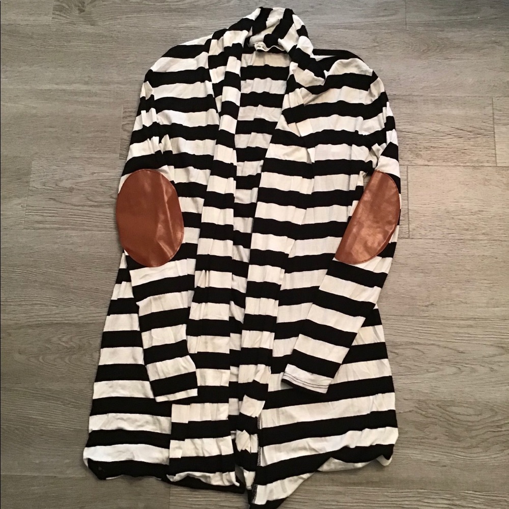Striped Cardigan with Elbow Patches